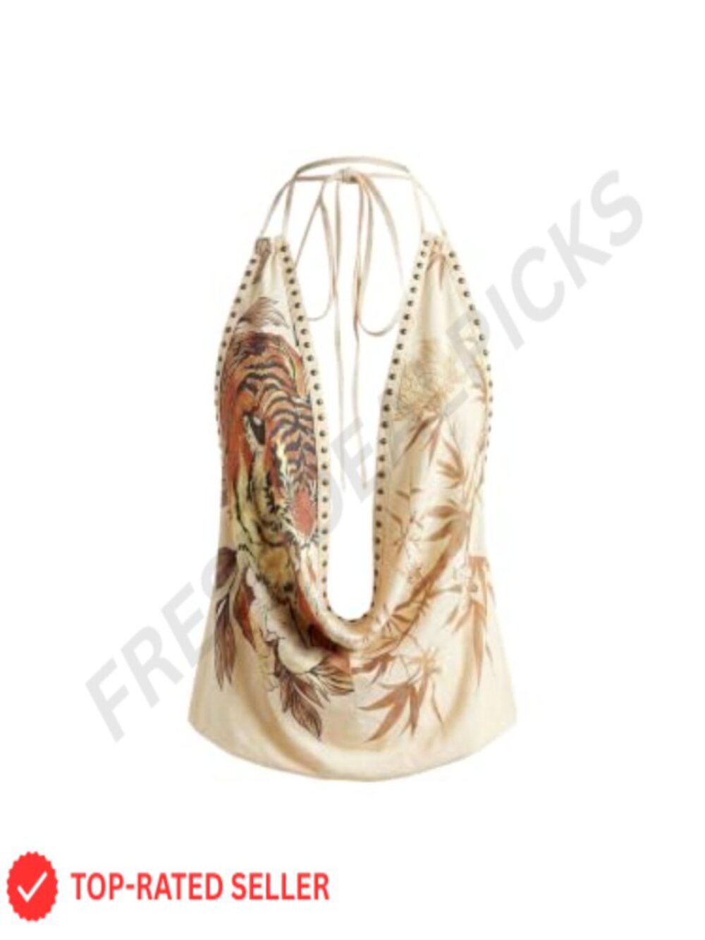 Studded Deep V Halter Tank Top Sleeveless Vintage Festival Clubwear